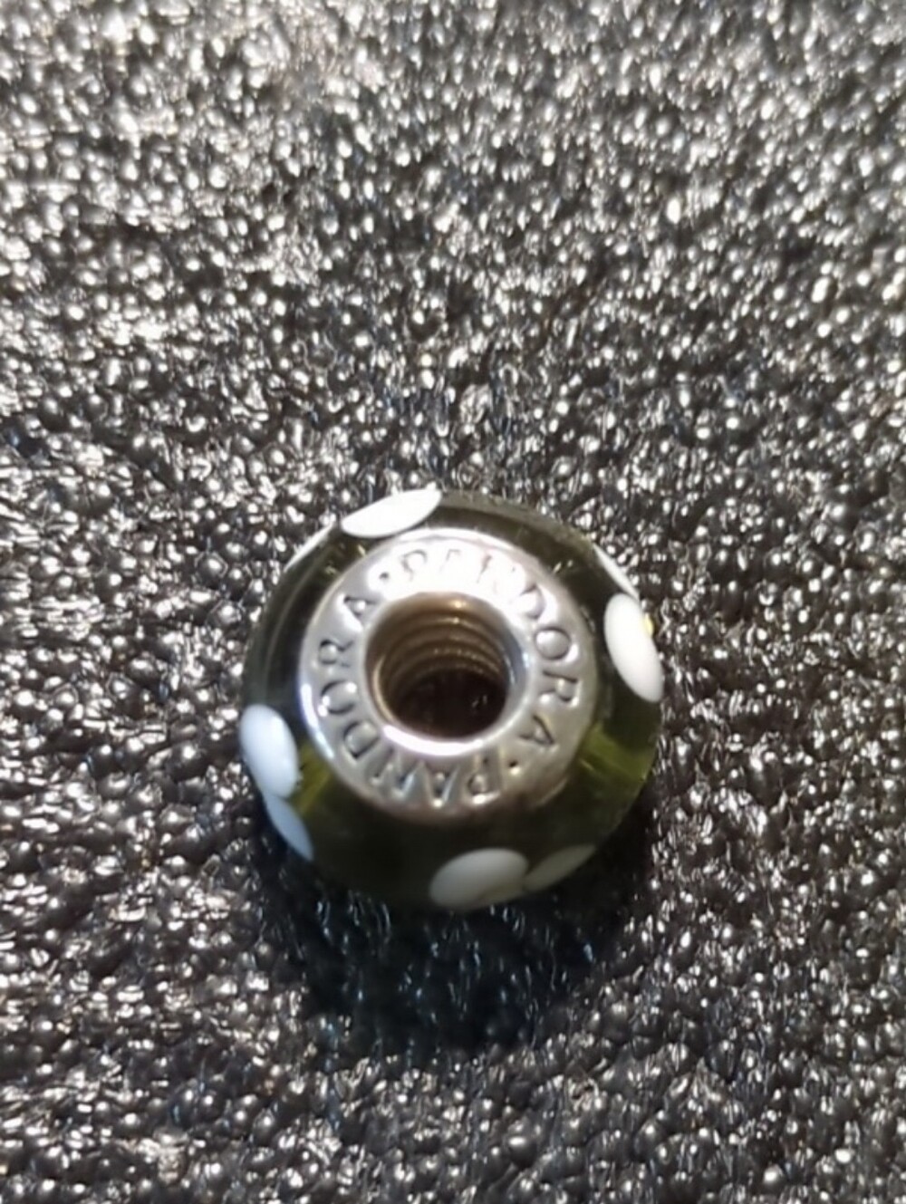 Pandora Sterling Silver Murano Glass Bead Charm Smoke Color with White Flower